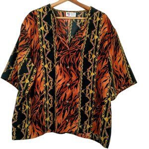 Vintage 1990s Maggie Sweet Blouse Plus Size 3X Chainlink Tiger Cat Lion Button